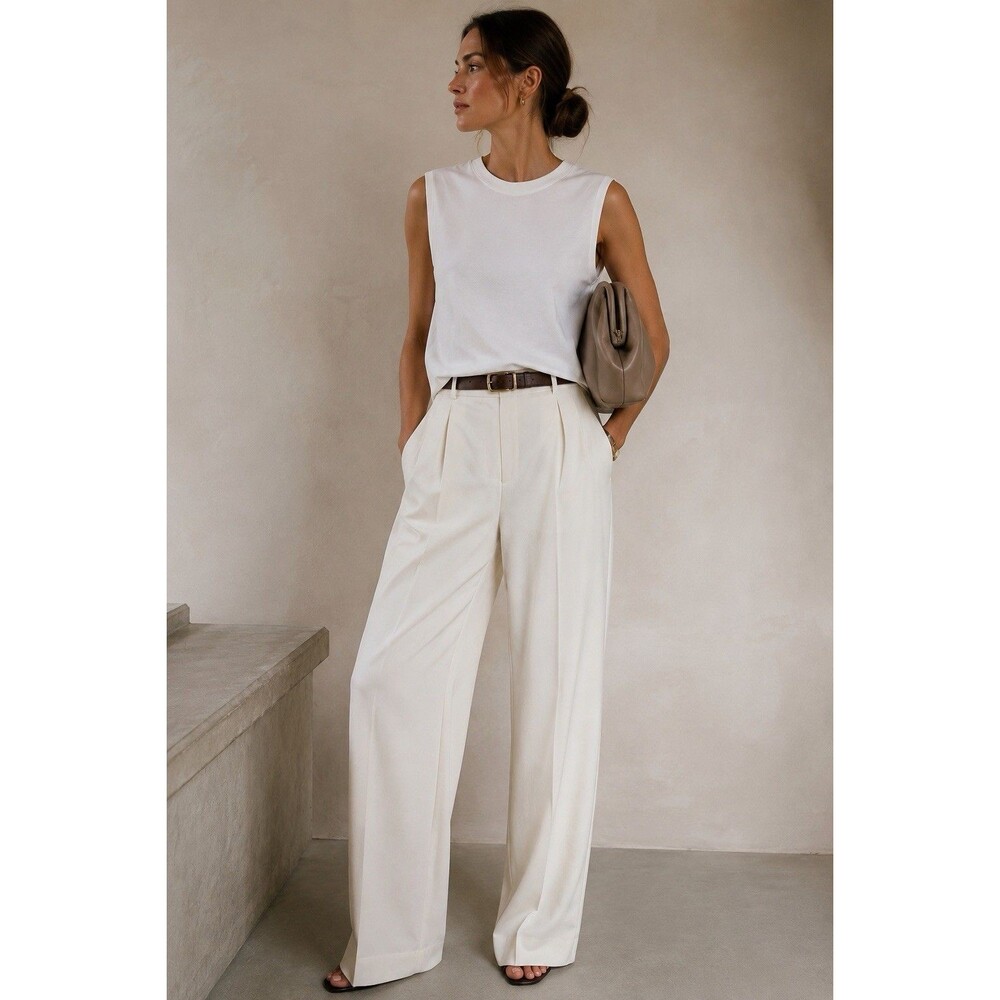 Brunello Cucinelli Tank Top XL White Cotton Stretch Monili Bead Trim Italy Luxe